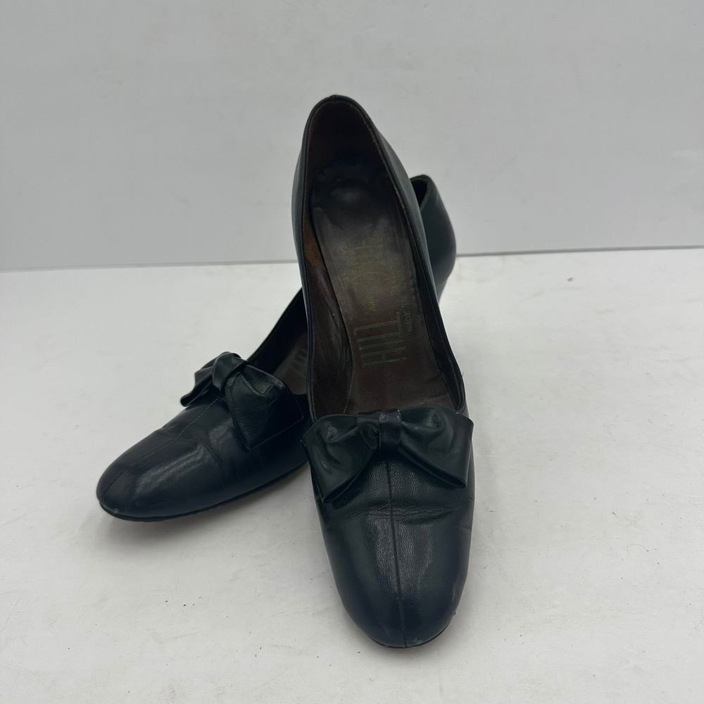 Hill and Dale Womens Vintage Black Leather Bow Pumps Made in USA Women 7.5 Mod